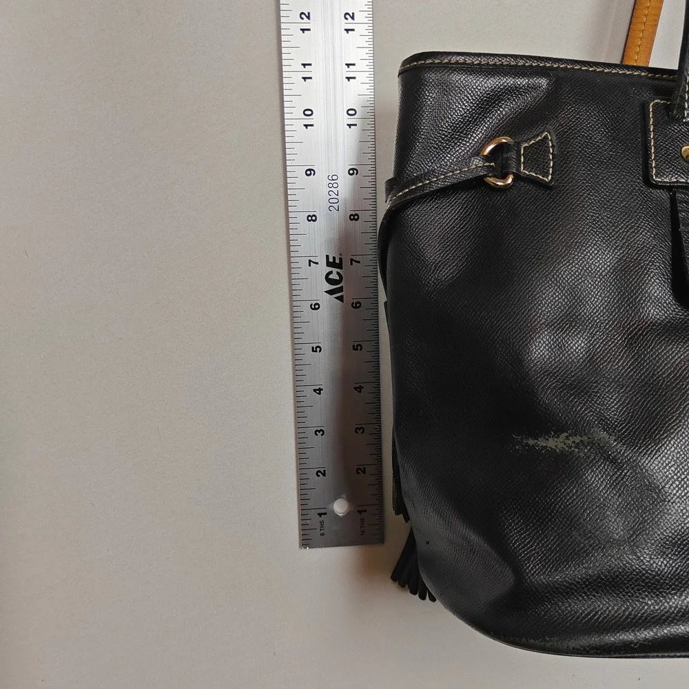Dooney & Bourke Black Saffiano Leather Tote Bag Shoulder Purse Tassel Gold Tone